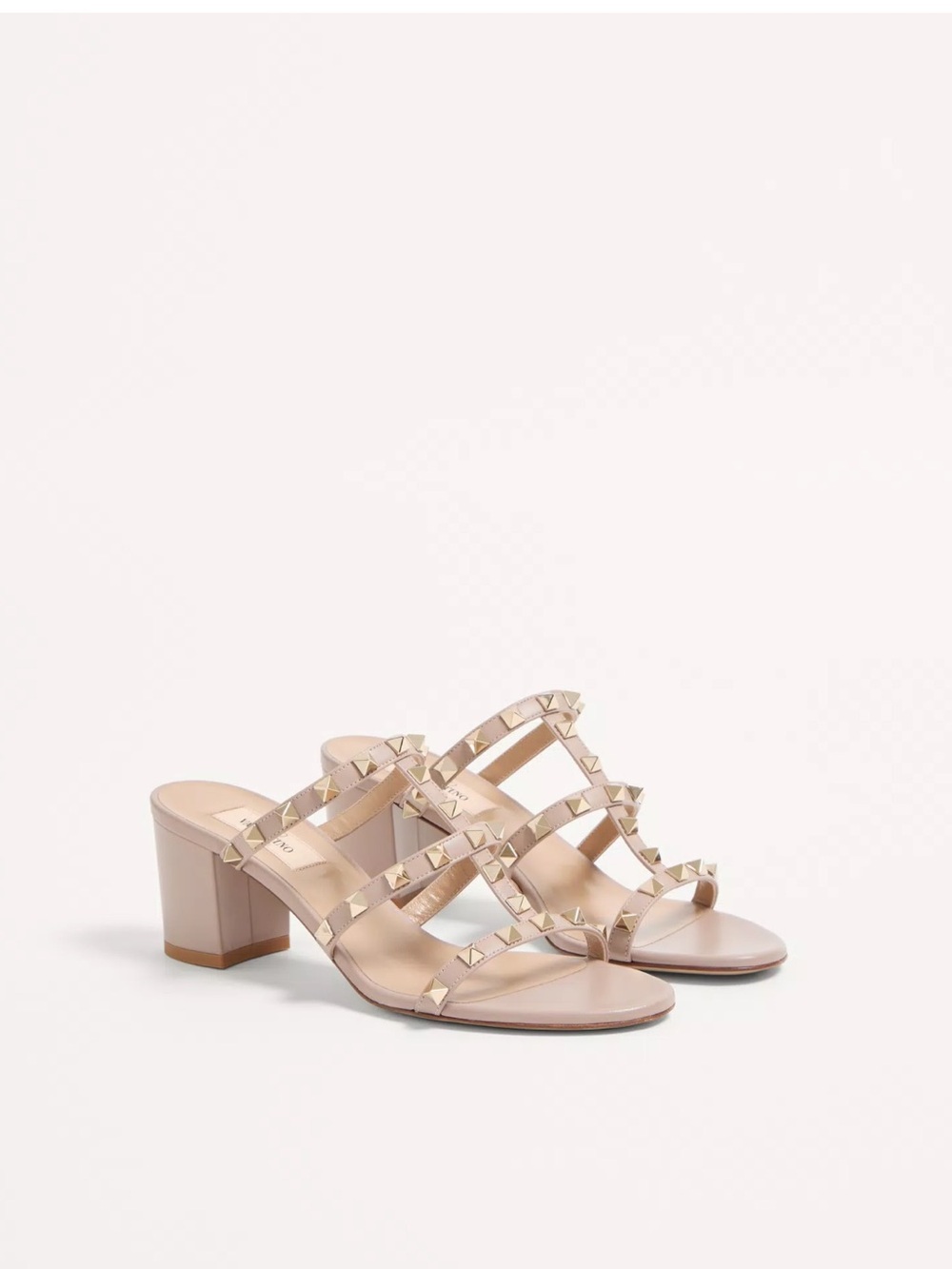 Valentino Rockstud 60mm Leather Block Heel Slide Sandals
